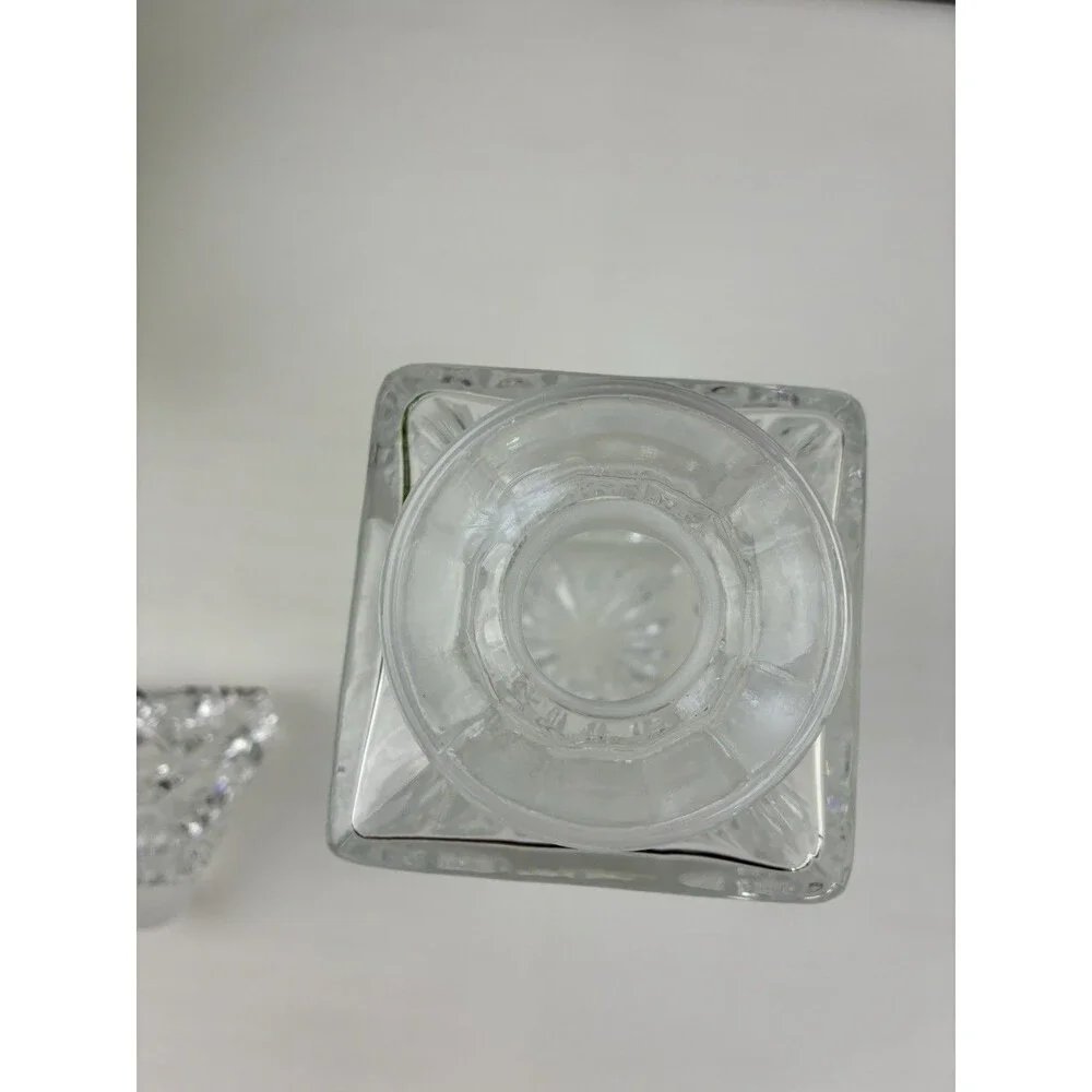 Cut Crystal Decanter Square Diamond Cut 16 Point Star Base w Faceted Stopper Vtg